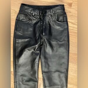 Express high Waisted Black 100% Leather Pants. Woman Size 1/2 Beautiful Pre-own